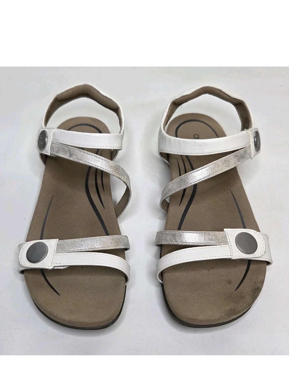 Aetrex Jess Sandals Womens 9-9.5 White Metallic Strappy Comfort Orthopedic